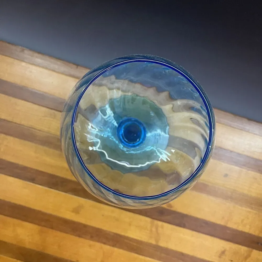 Vintage Blue Optic Hand-Blown Art Glass Bowl Brandy Snifter Vase‎ Ice